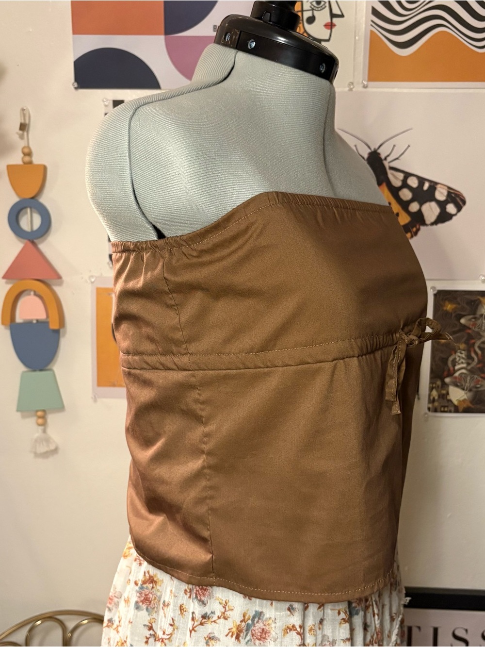 Edikted Earthy Brown Strapless Bow Top — Size M - Picture 3 of 6